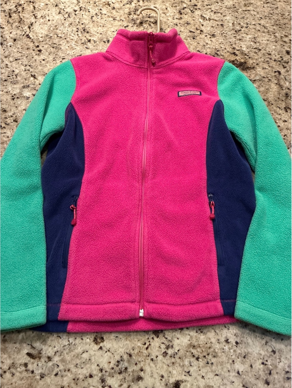 Vineyard Vines pink teal navy fleece zip jacket size XS